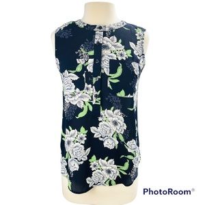 Ann Taylor LOFT Outlet Sleeveless Shell Top Blouse Navy and Green Pattern Size S